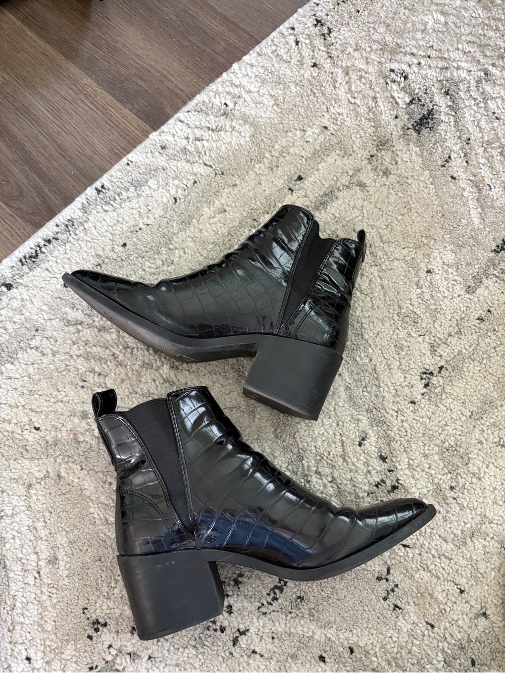 Black Croc-Embossed Steve Madden Ankle Boots - Women